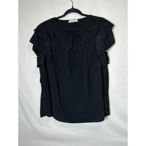 Grace Karin BOHO Peasant Blouse Size XL Flutter Sleeves Front Tie Career